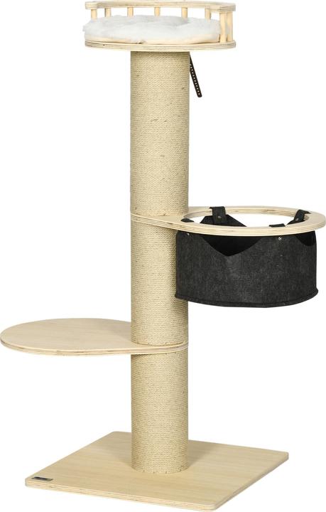 Produktbild PawHut Kratzbaum mit Hängematte und Aussichtsplattform (114 cm, Natur)