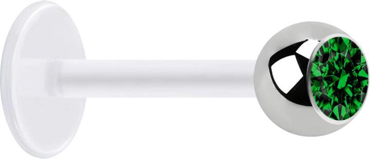 Actual product image Star Piercing Micro Labret transparent with ball silver and crystal green (Surgical steel 316L, without brass, Bioflex)