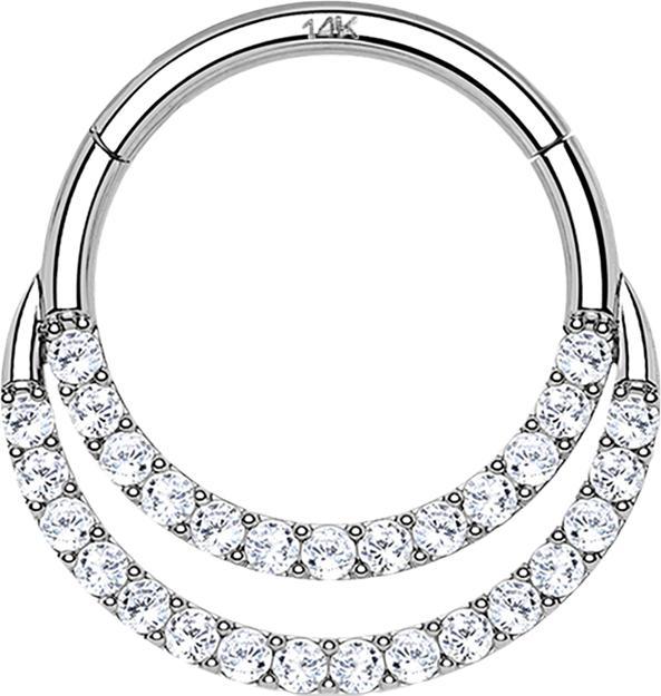 Produktbild Star Piercing Micro Segmentring klappbar 14k weissgold doppel front Kristalle silber (14k Gold)