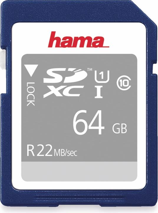 Hama SDXC 64GB Class 10 UHS-I 22 MB/s (64 GB, SDXC, U1, UHS-I)