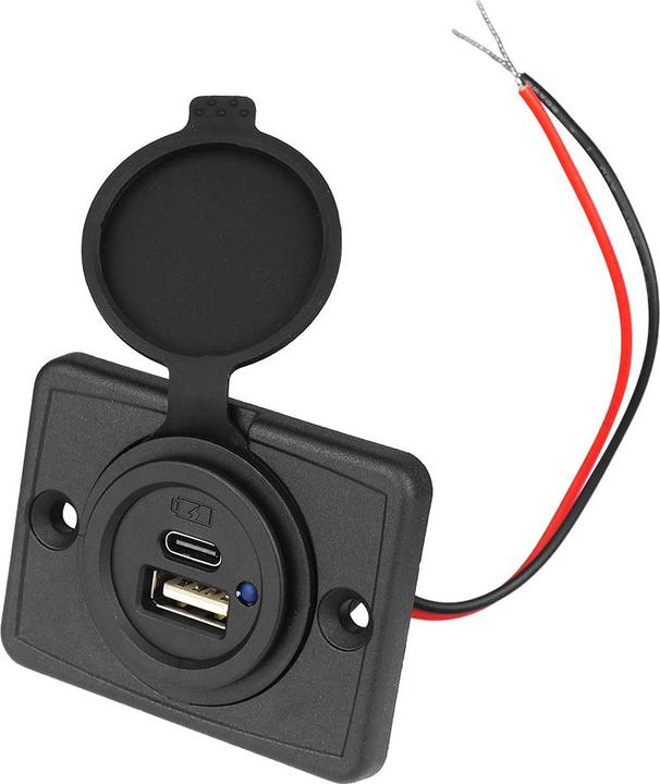 Produktbild Lasmex Versenktes Auto-/Motorrad-/Boot-Ladegerät mit Deckel nach aussen: USB-A + USB-C 2x5V/2,4A, Eingang: