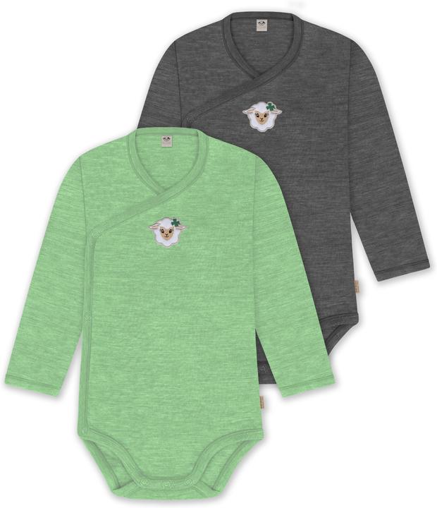 Normani 2er Pack Bio Baby-Body Langarm Wickelbody aus Merinowolle für Junge und Mädchen - 9353