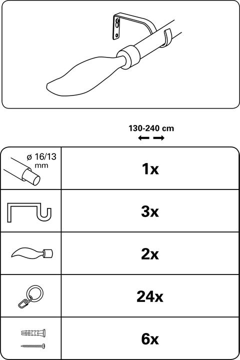 Actual product image Gardinia Curtain rod set Flame 1 run Ø 16/13 mm 130 - 240