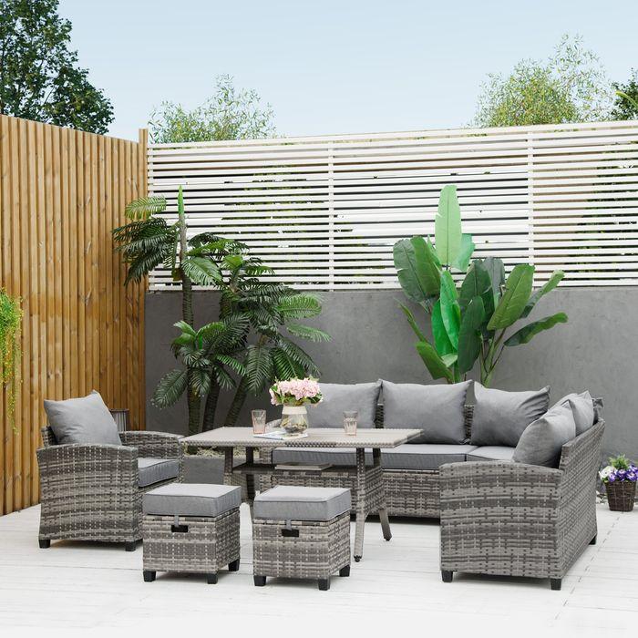 Image du produit Swisshandel24 Meuble de jardin de luxe en poly rotin pour 7 personnes Salon de jardin avec table d'appoint Sitzkis