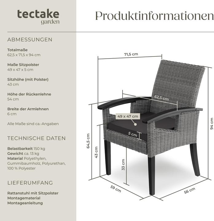 Produktbild tectake Rattan Stuhl Rosarno