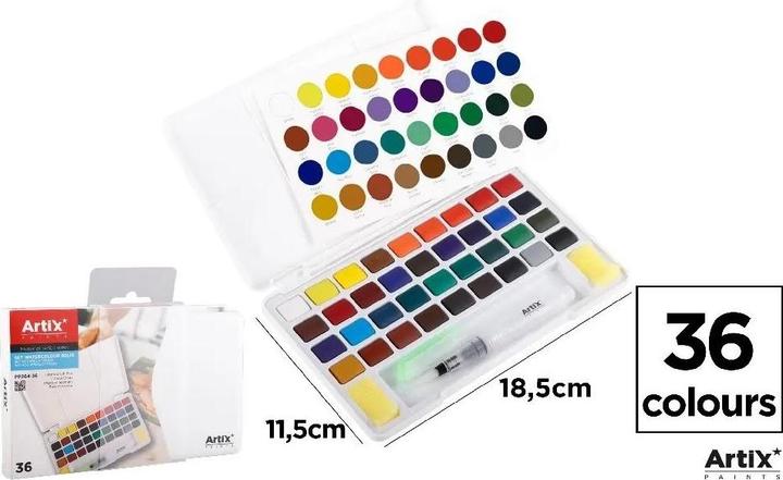 Image du produit Artix Aquarellfarbe mit einem Wasserpinsel, 36 Farben (Multicolore)