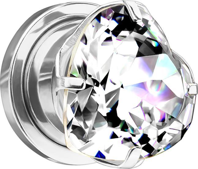 Produktbild Star Piercing Flesh Plug silber mit Herz Kristall silber (ohne Messing, Chirurgenstahl 316L)