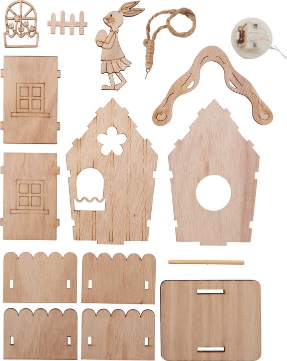Image du produit VBS Kit de construction en bois "Maisons de lapin", lot de 2, 16 pièces chacune avec LED