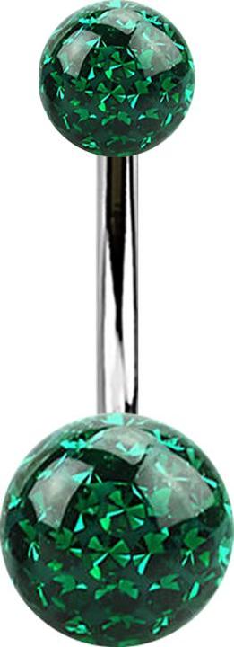 Produktbild Star Piercing Banane silber mit zwei Kristall Kugeln grün Epoxy Schutzschicht (ohne Messing, Titan G23)