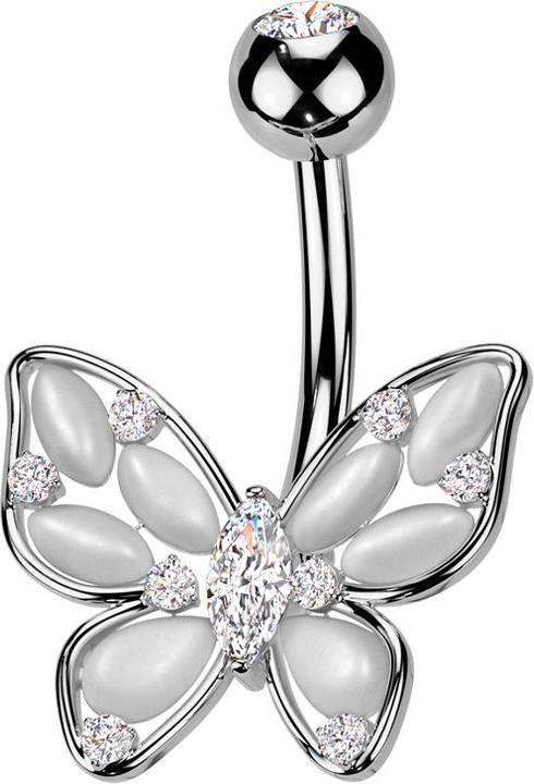 Produktbild Star Piercing Banane silber mit Kugel silber Kristall silber und Schmetterling Kristalle silber (Messing, Chirurgenstahl 316L)