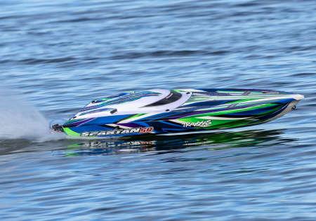 Actual product image Traxxas BOAT SPARTAN SR 1037mm 1:10 EP RTR GREEN TQi 2.4GHz WITHOUT charger and WITHOUT battery
