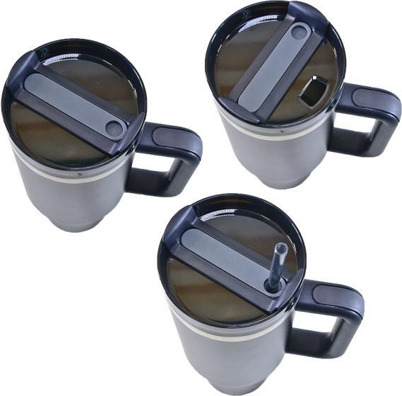 Produktbild Kögler Thermo Kaffee Henkel Becher aus Edelstahl, mit Strohhalm, schwarz, 1200ml (1200 ml, 1 x)
