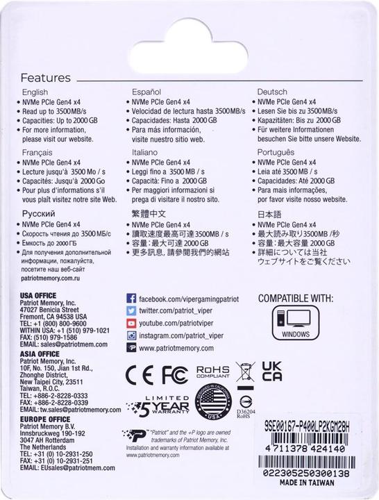 Image du produit Patriot P400 Lite (2000 Go, M.2 2280)