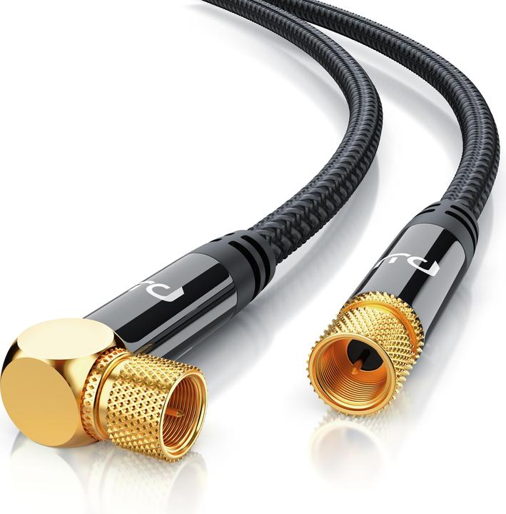 Primewire HDTV satellite cable angled with fabric sheathing, SAT cable, 135dB 75 Ohm 4k, F connector, black (135 dB, Antenna cable)