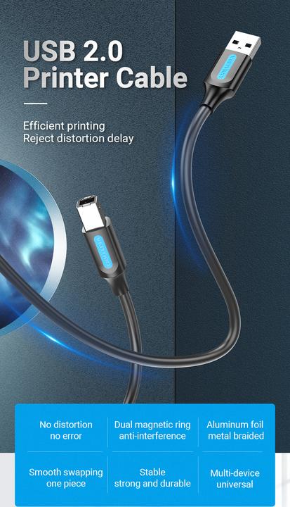 Actual product image Vention Cable USB 2.0 A to B COQBG 1.5m (black) (1.50 m, USB 2.0)
