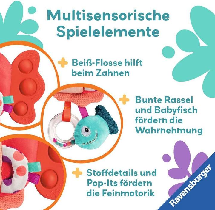 Produktbild Ravensburger 4871 play+ Pop-it Piranha (rot), Kuscheltier mit vielen Spieleffekten, Baby-Spielzeug