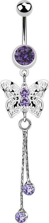 Image du produit Star Piercing Banane argent avec pendentif papillon royal cristal tanzanite (Acier chirurgical 316L, sans laiton)