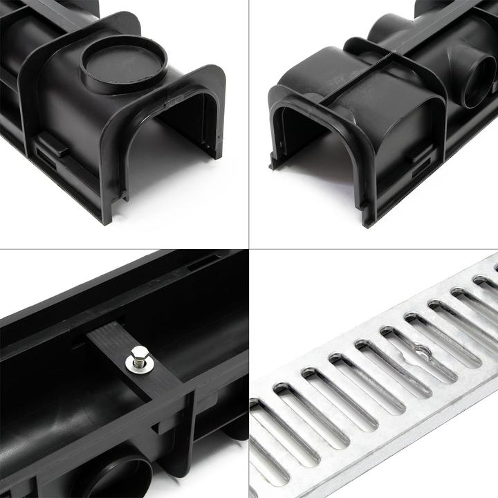 Image du produit Wiltec Caniveau 4x1m Grille de recouvrement galvanisée 1,5t Drainage Eaux usées Rigole Évacuation Garage