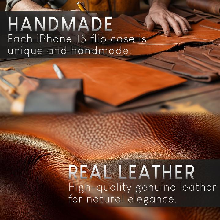 Produktbild Nalia Echt Leder Flip Case Hülle mit Magnetverschluss (Apple iPhone 15 Pro)