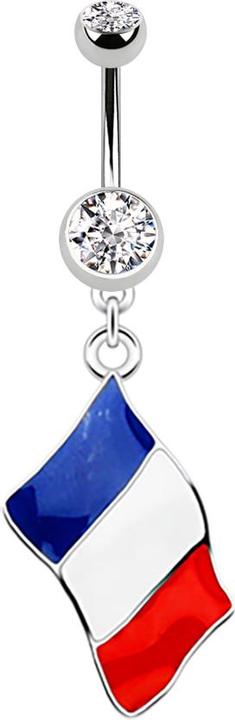 Actual product image Star Piercing Banane silber mit Anhänger Flagge Frankreich (Surgical steel 316L)