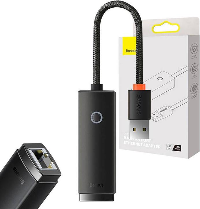 Actual product image Baseus Lite Series Ethernet Adapter USB-A to RJ45 LAN Port (100Mbps) Black (USB, RJ45 (1x))