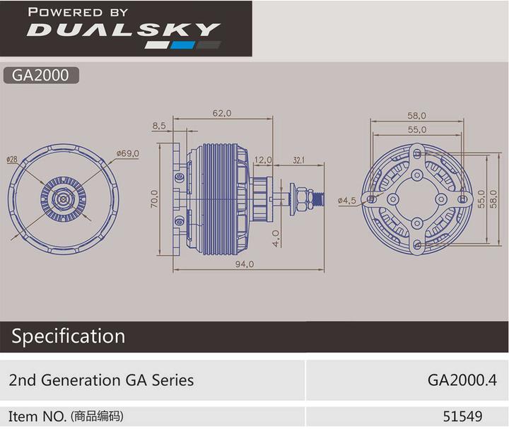 Produktbild Dualsky xmotor ga2000.4 400 kv 28-polig bis 2200w (20ccm) brushless motor