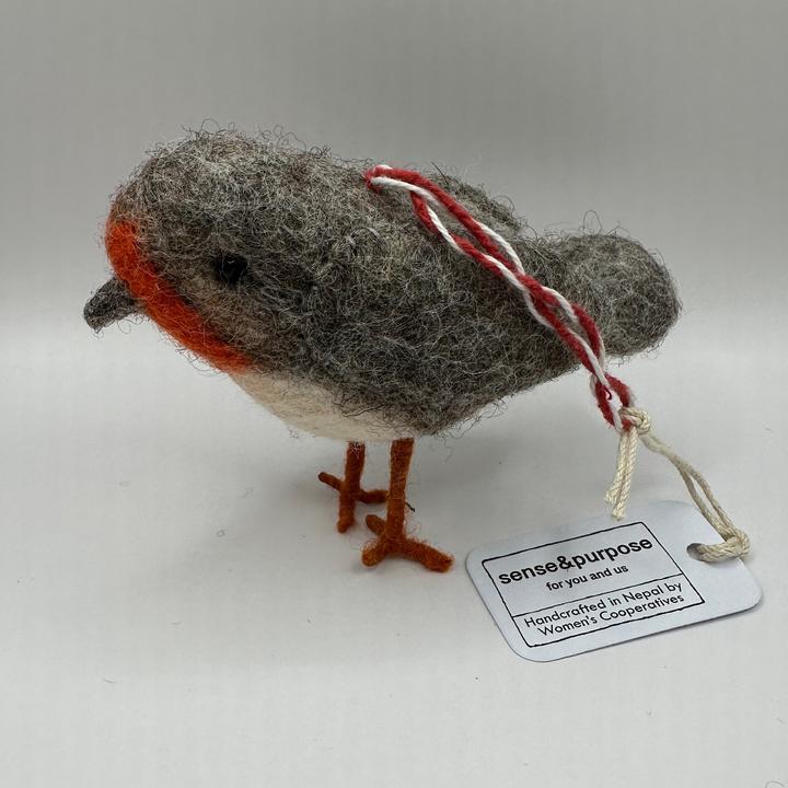 Produktbild sense&purpose Filztier Vogel grau rot (11 x 8 cm)