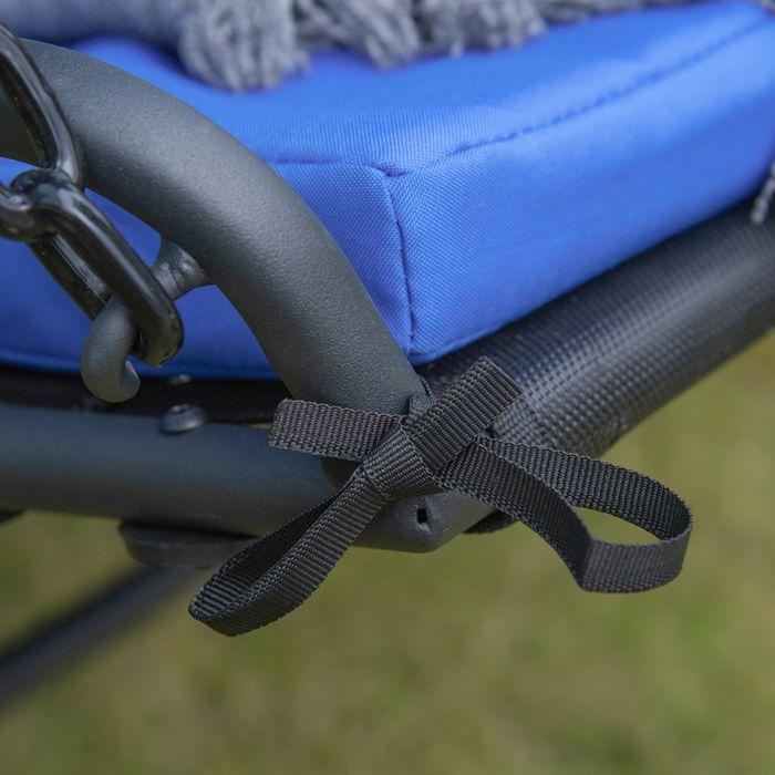 Actual product image Swisshandel24 Swinging lounger Hollywood swing garden lounger with roof for 2 persons steel blue 164x116x176cm