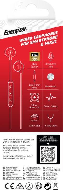 Actual product image Energizer Wired earphones - 3.5mm - Earbud type, black (Cable)