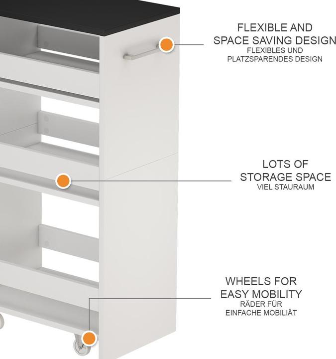 Image du produit Vicco Étagère roulante Rivo, blanc/anthracite, 30 x 84.8 cm