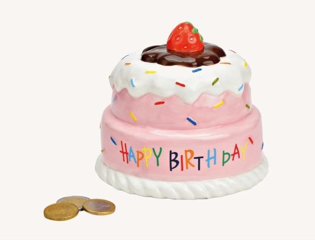 Produktbild G. Wurm Spardose Torte, Happy Birthday aus Keramik pink/rosa (B/H/T) 12x12x12cm (12 x 12 x 12 cm)