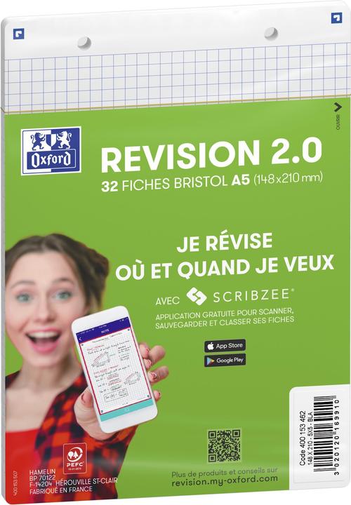 Actual product image Oxford Fiches bristol REVISION 2.0, A5, blanc (A5, 250 g/m²)