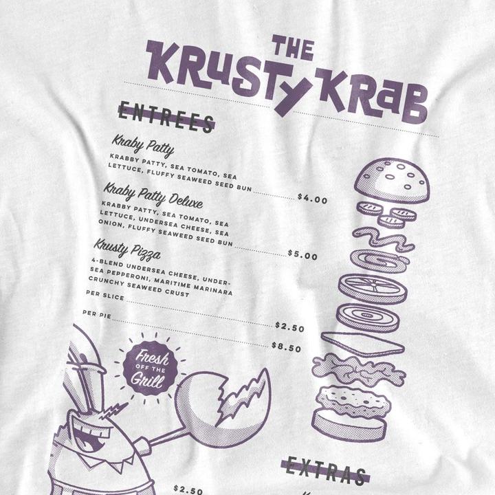Actual product image Spongebob Squarepants Unisex Adult Krusty Krab Menu T-Shirt (XL)