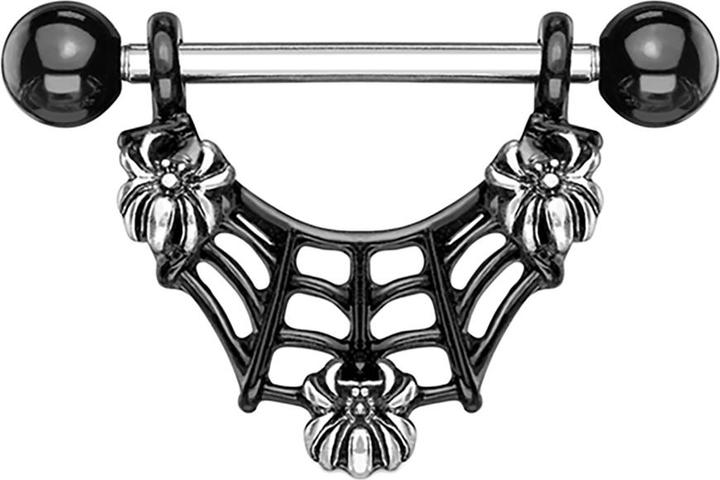 Immagine prodotto Star Piercing Barbell silber mit zwei Kugeln schwarz drei Spinnen (Ottone, Acciaio chirurgico 316L)