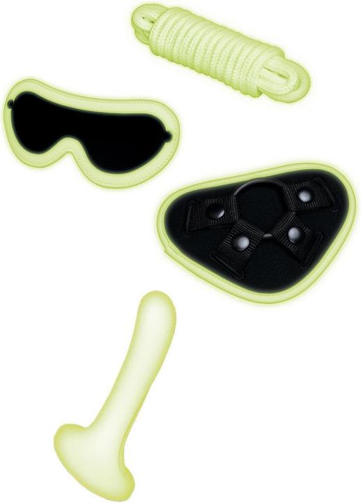 Xgen Products Whipsmart 4-Delige Glow In The Dark Strap-On Set Met Oogmasker & Zijden Touw Wit Eén Maat