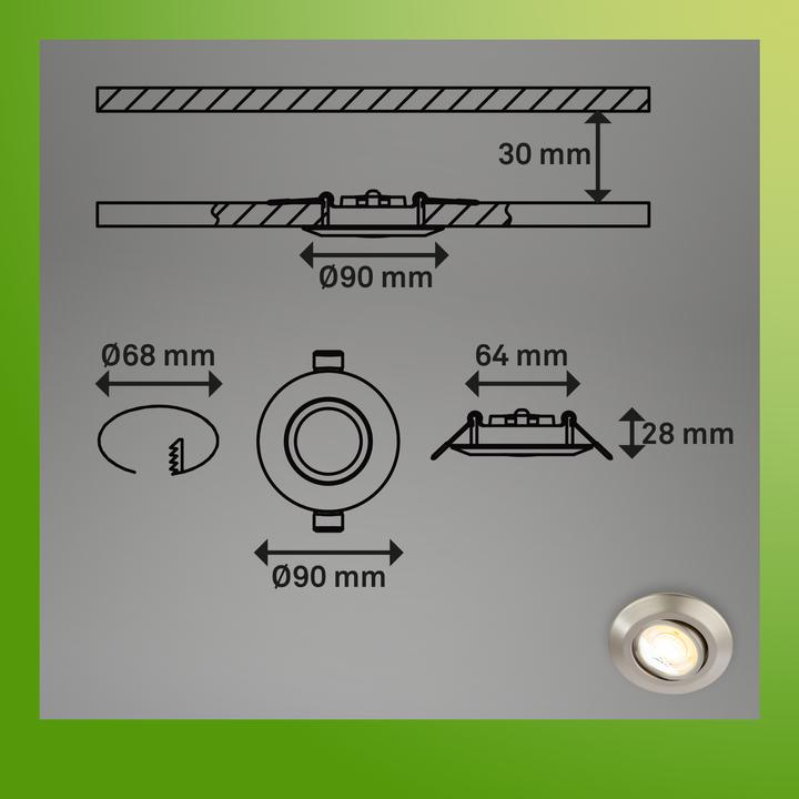 Actual product image Briloner Sustainable ultra-flat LED recessed lights set of 3 (520 lm)