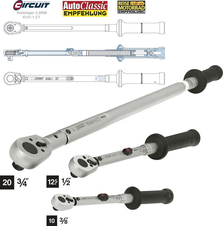 Actual product image HAZET Torque wrench 6121-1CT ∙ Nm min-max: 20 - 120 Nm ∙ Tolerance: 2% ∙ Square, solid 12.5 mm (1/2… (1/2", 20 Nm, 120 Nm)