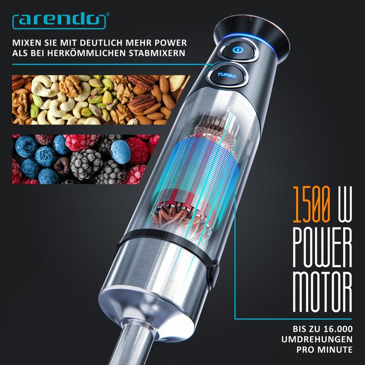Actual product image Arendo Hand blender stainless steel, 1500 W, electric hand blender, infinitely variable speed + turbo