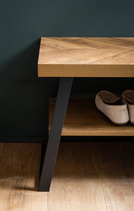 Immagine prodotto FineBuy Panca per scarpe 100 cm Panca per guardaroba Quercia a spina di pesce Decoro corridoio Portascarpe (100 cm)