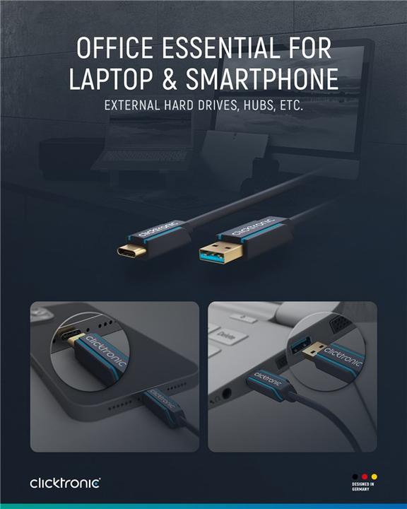 Immagine prodotto clicktronic Cavo adattatore USB-C - USB-A, alta velocità (2 m, USB 3.0)