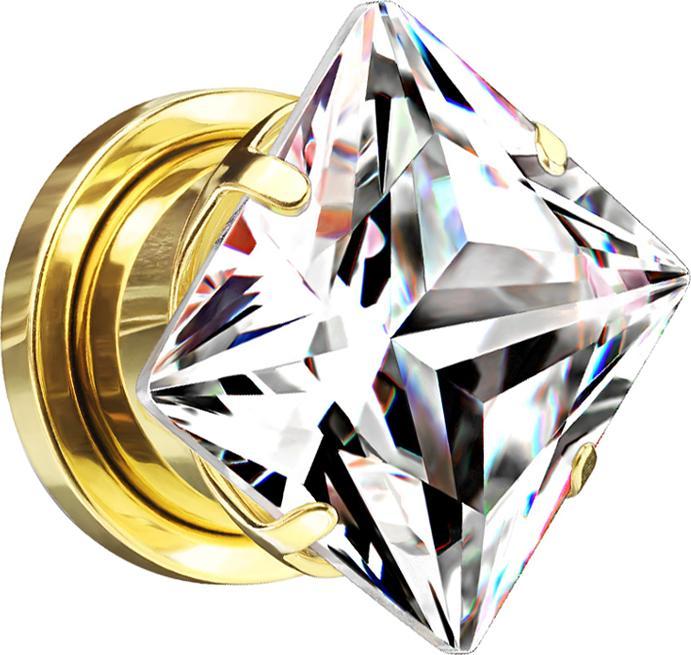 Image du produit Star Piercing Flesh Plug doré avec cristal carré multicolore (Acier chirurgical 316L, sans laiton)