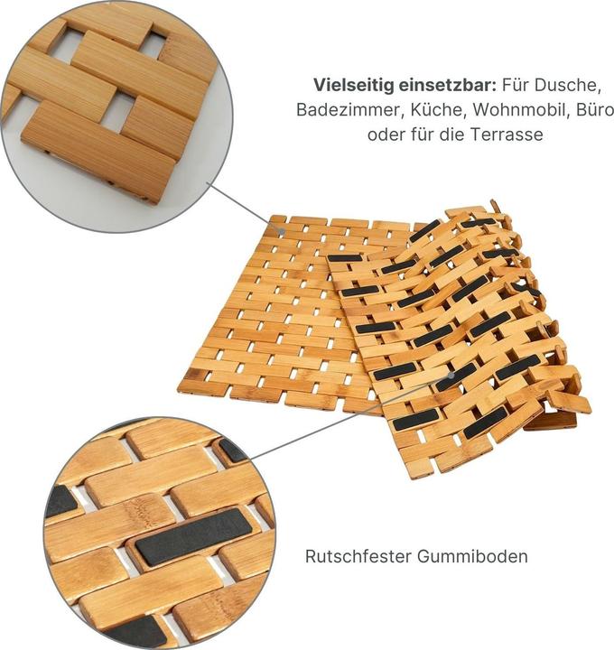 Actual product image Hermex Bamboo doormat Bamboo bath mat Bath mat Bathroom runner (60 x 40 cm)