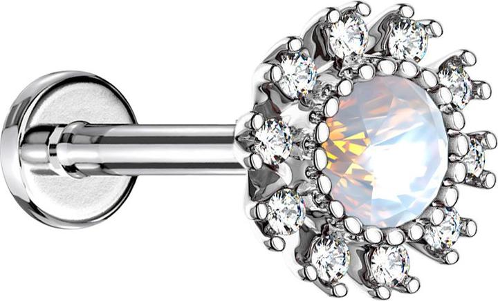 Actual product image Star Piercing Micro Labret internal thread silver double crystal paved silver (Brass, Surgical steel 316L)