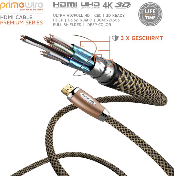 Actual product image Primewire HDMI cable 2.0b - 4k Ultra HD 2160p - 3D - nylon jacket - full metal plug - 3 x shielded (1 m, HDMI)