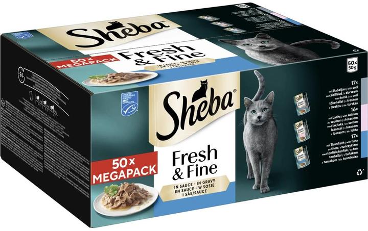 Actual product image Sheba Nassfutter Sauce mit Kabeljau, Lachs und Thunfisch, 50 (Adult, 250 g)