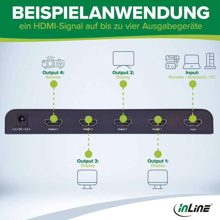 Produktbild InLine HDMI Splitter/Verteiler, 4-fach, 4K2K@60Hz kompatibel