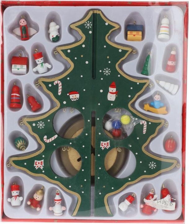 Actual product image Wooden Christmas tree with hanging decoration, 26 pcs.