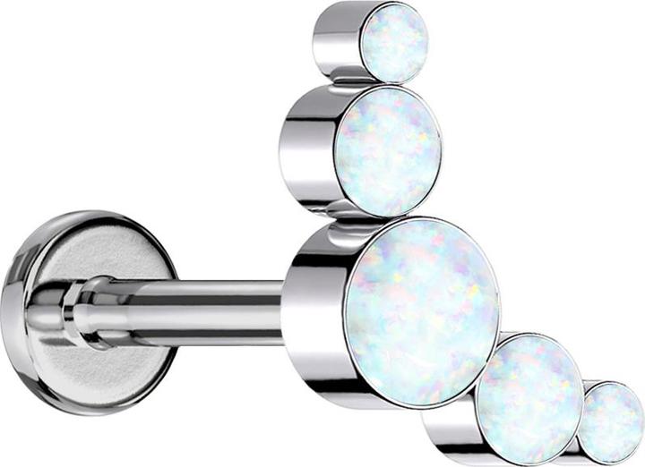 Star Piercing Micro Labret Innengewinde silber fünf Opale weiss (ohne Messing, Titan G23)