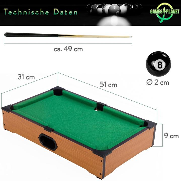 Immagine prodotto Games Planet Mini tavolo da biliardo NANO + accessori, nero