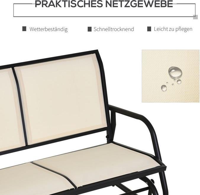 Image du produit Swisshandel24 Balançoire 2 places Banc de jardin Balançoire de jardin Banc de parc Métal Noir+Beige 120x70x85cm
